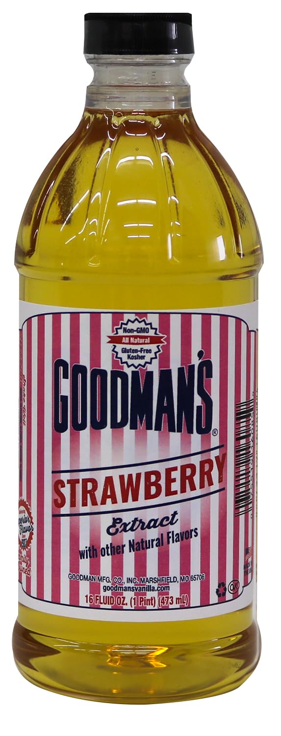 Goodman's Strawberry Extract bottle pour delivers fresh berry flavor to baking.