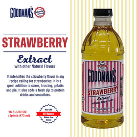 Goodman's Strawberry Extract dessert topping showcases a rich, fruity finish.