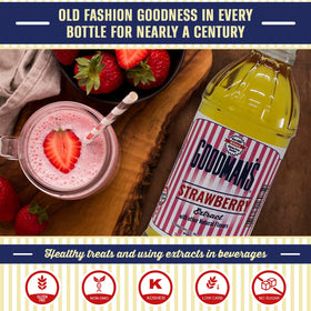Goodman's Strawberry Extract label close-up signals premium ingredients and quality.
