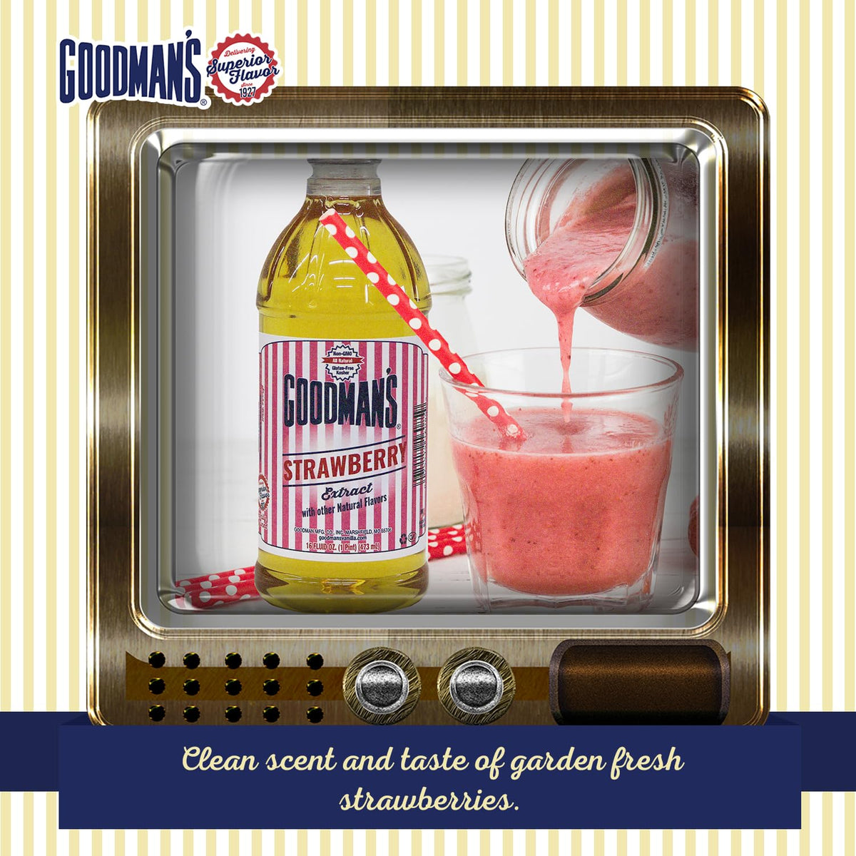 Goodman's Strawberry Extract in a mocktail glass adds vibrant, alcohol-free flavor.