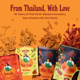 Goodness Plant Bangkok Bites two-pack display on shelf suggests long-lasting pantry snack