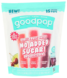 Goodpop assorted freezer pops 15-count bundle provides quick, refreshing flavors.
