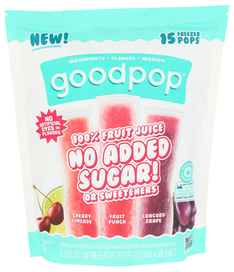 Goodpop assorted freezer pops 15-count bundle provides quick, refreshing flavors.