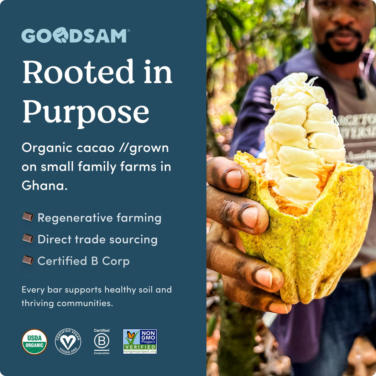 GOODSAM nibs bars wrap packaging conveying sustainability and clarity