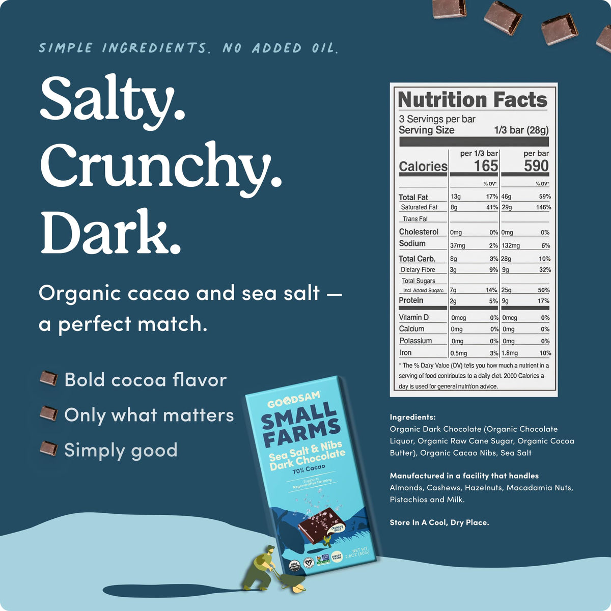 GOODSAM organic ingredients label emphasizing clean, vegan chocolate