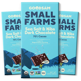 GOODSAM sea salt nibs 70% chocolate, pack3 front view, premium indulgence