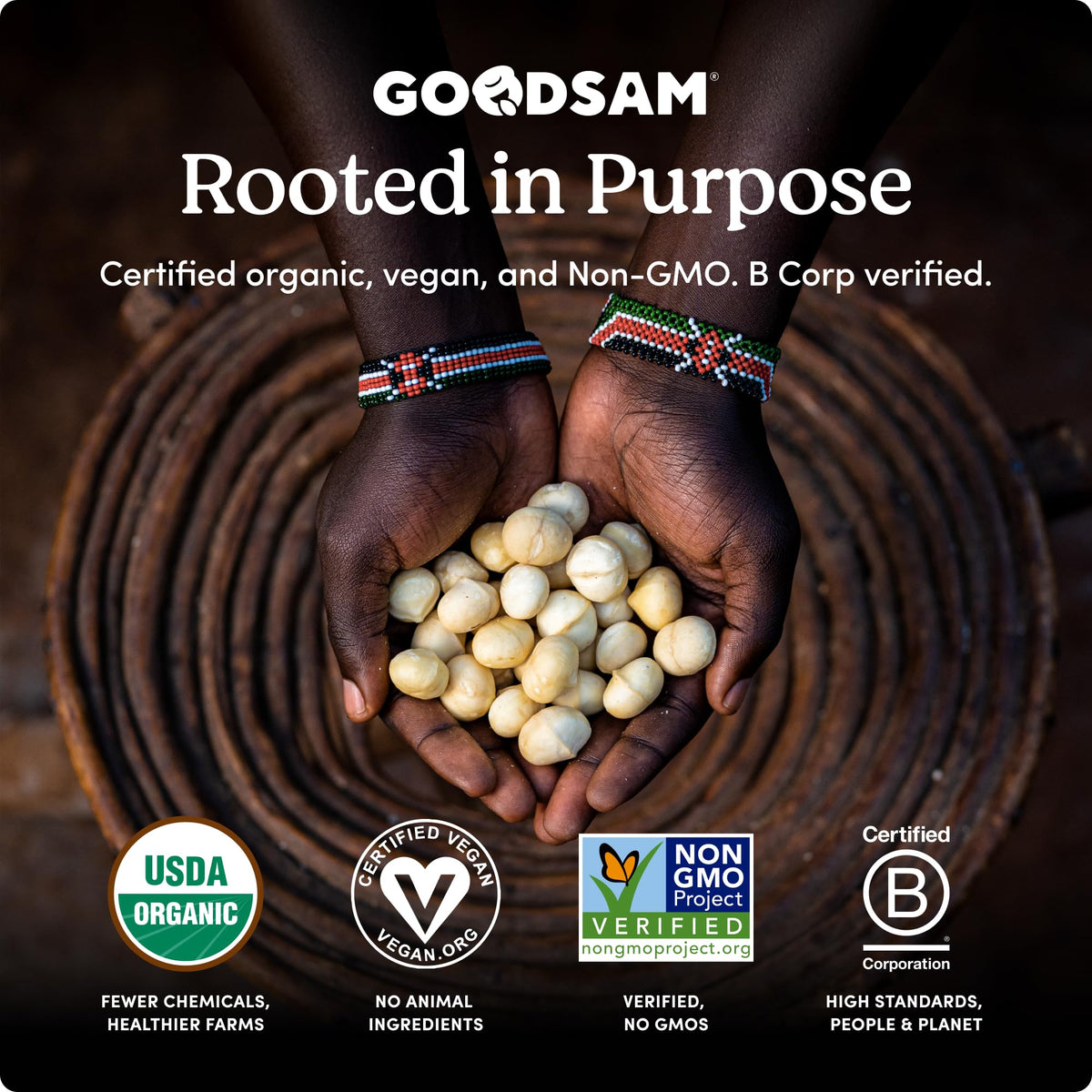 GoodSAM macadamia nuts kitchen usage image suggests snacking or recipes