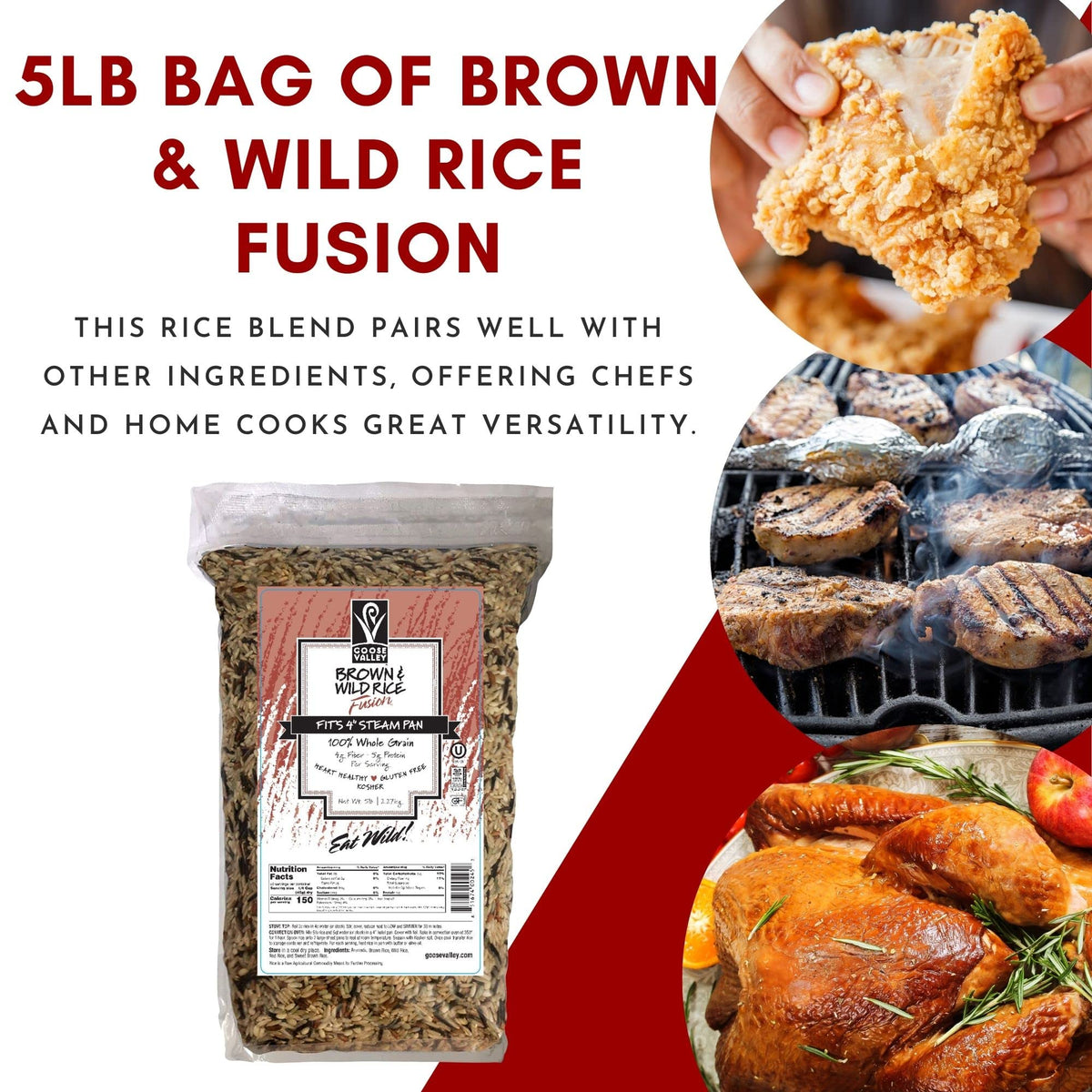 Goose Valley Brown and Wild Rice Fusion back label highlights whole grain content