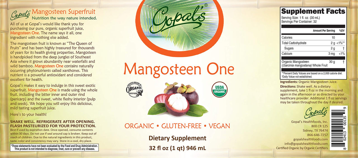 Gopal's Mangosteen One glass bottle tilted for a smooth pour, ideal for home use.