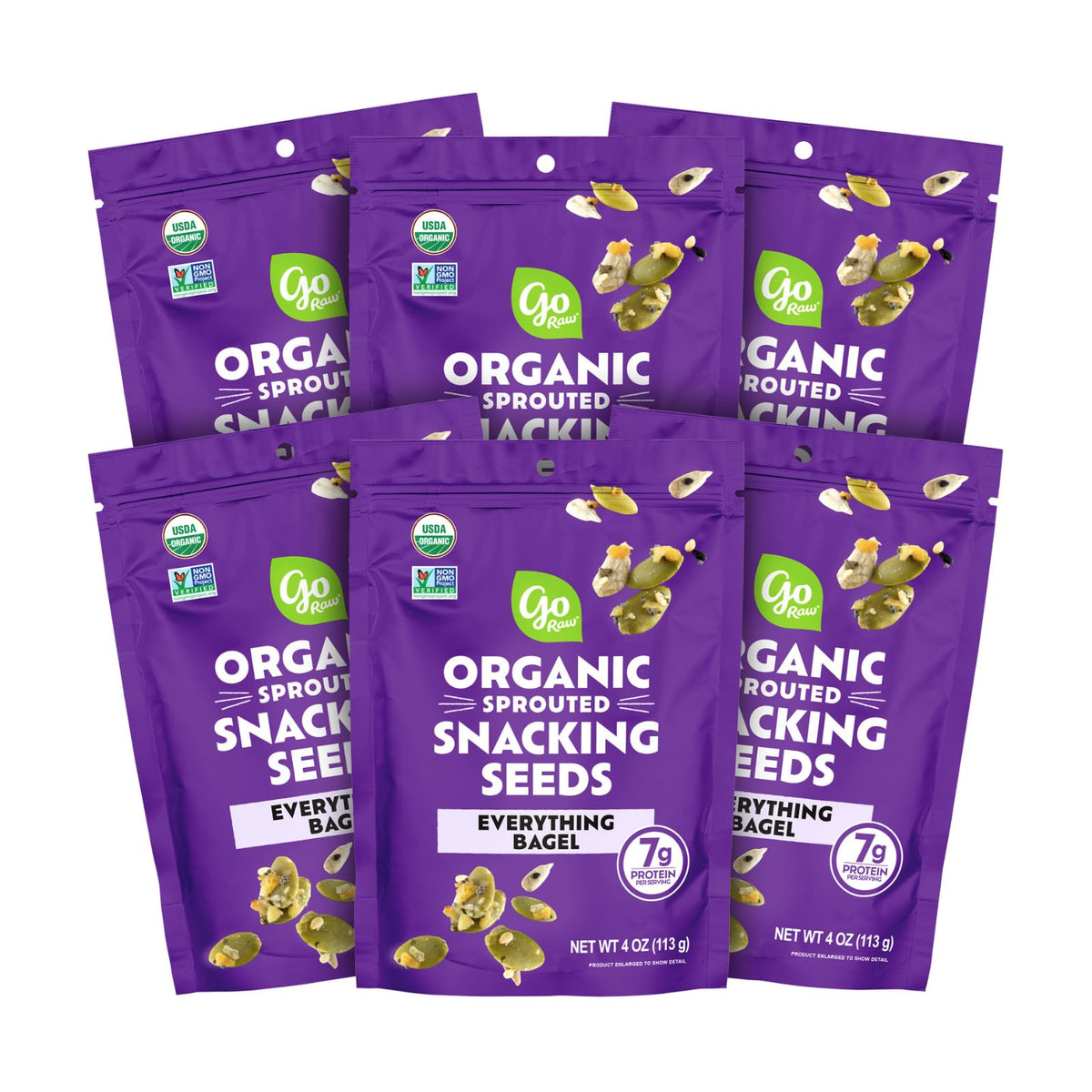 Go Raw six-pack of sprouted everything bagel seeds for convenient snacking