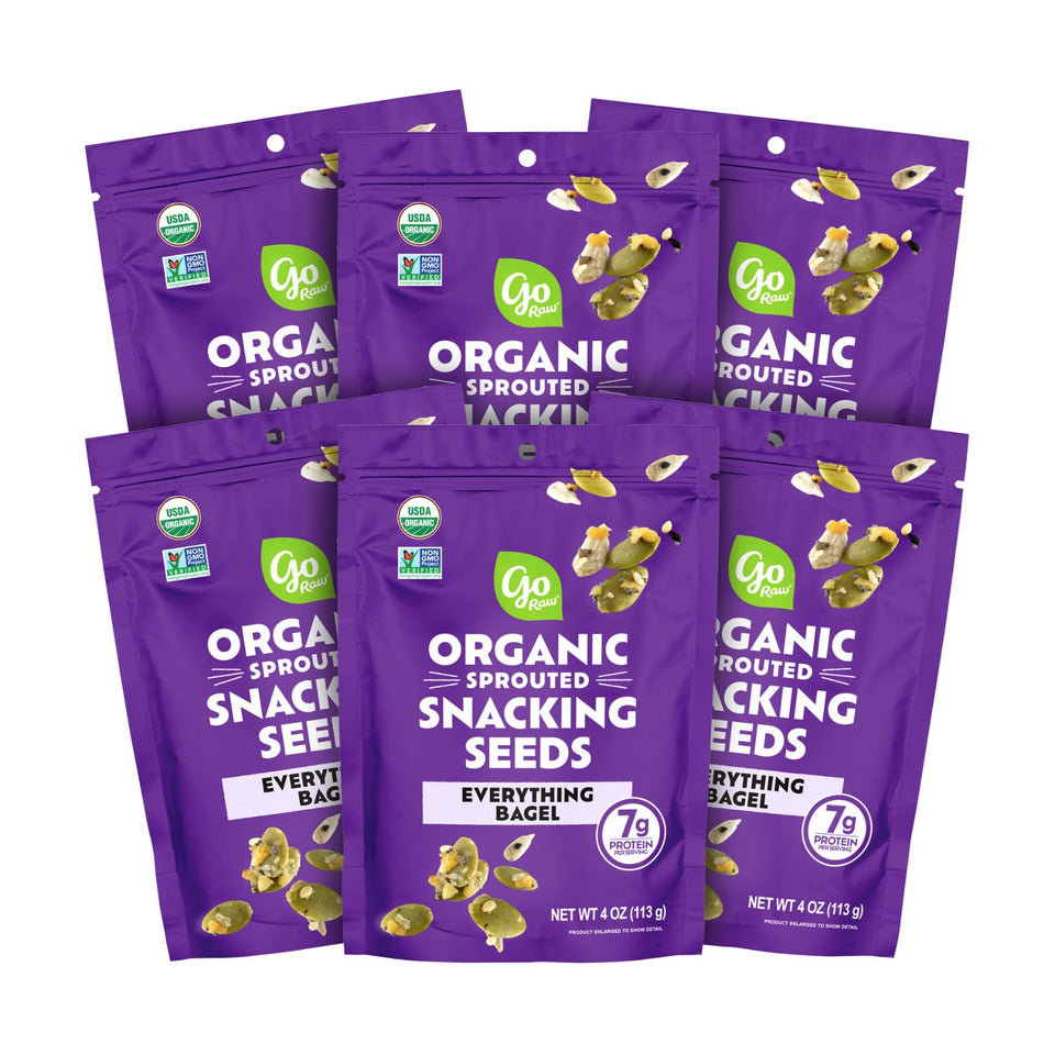 Go Raw six-pack of sprouted everything bagel seeds for convenient snacking