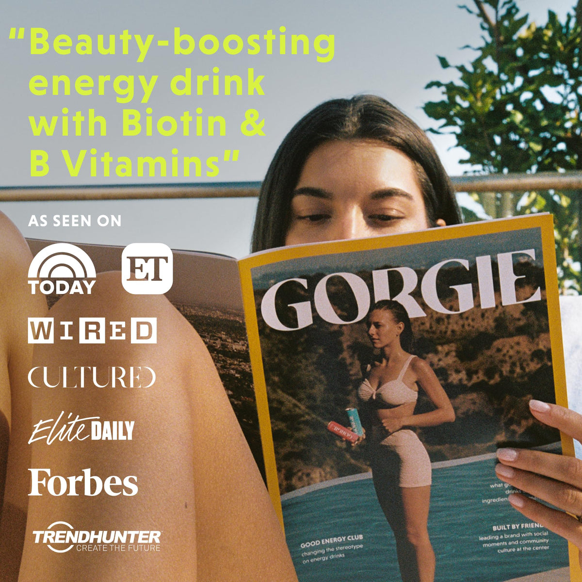 GORGIE biotin benefit label emphasizes hair, skin and nails support.