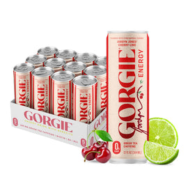 GORGIE Jordyn Jones Cherry Lime energy drink can front view with sparkling citrus appeal.