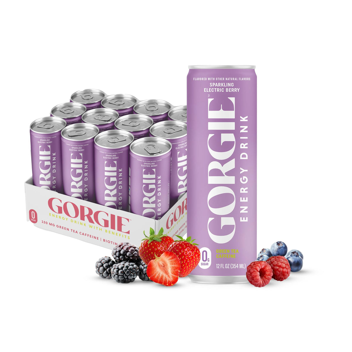 GORGIE Wild Berry can front view highlighting a sugar free energy option with 150 mg caffeine