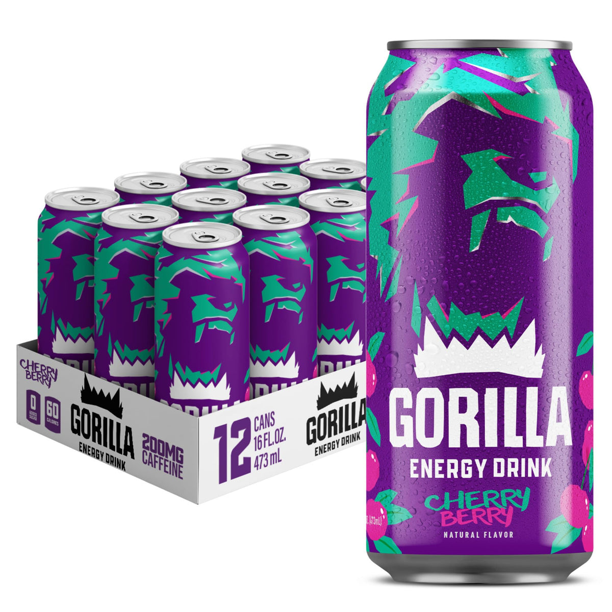 Gorilla Energy Cherry Berry can front view for a smooth energy lift