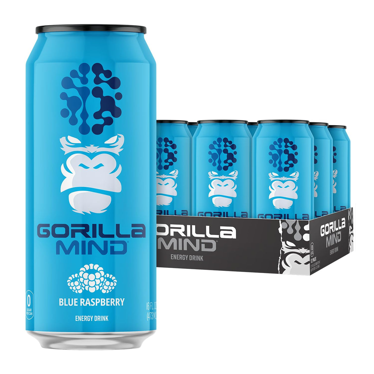 Gorilla Mind Energy Blue Raspberry can with bold, sugar-free energy for everyday focus.