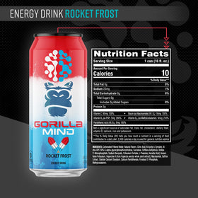 Gorilla Mind Energy Drink can Rocket Frost shows bold flavor for quick focus.