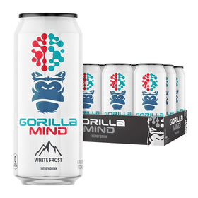 Gorilla Mind Energy Drink can in white frost delivers focused energy without sugar