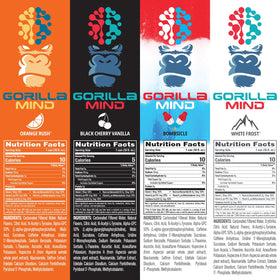 Gorilla Mind Energy Drink label close-up highlighting no artificial colors