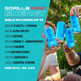 Gorilla Mind Energy ingredients panel featuring N-Acetyl-L-Tyrosine and Alpha-GPC