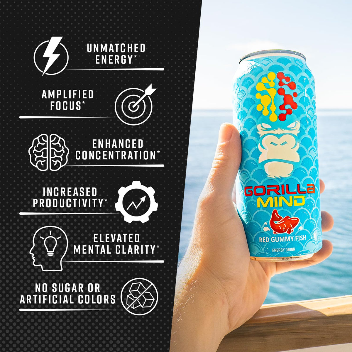 Gorilla Mind Energy on-the-go cup illustrating convenient, ready-to-drink use