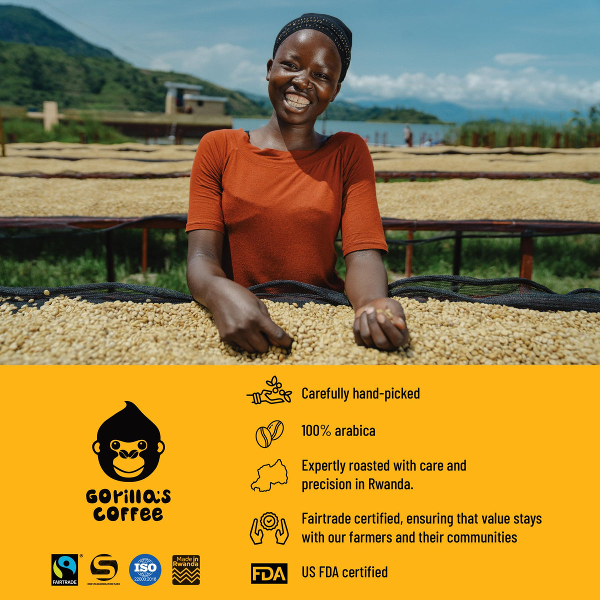 Gorilla's Coffee fair trade Rwanda origin highlights ethical sourcing.