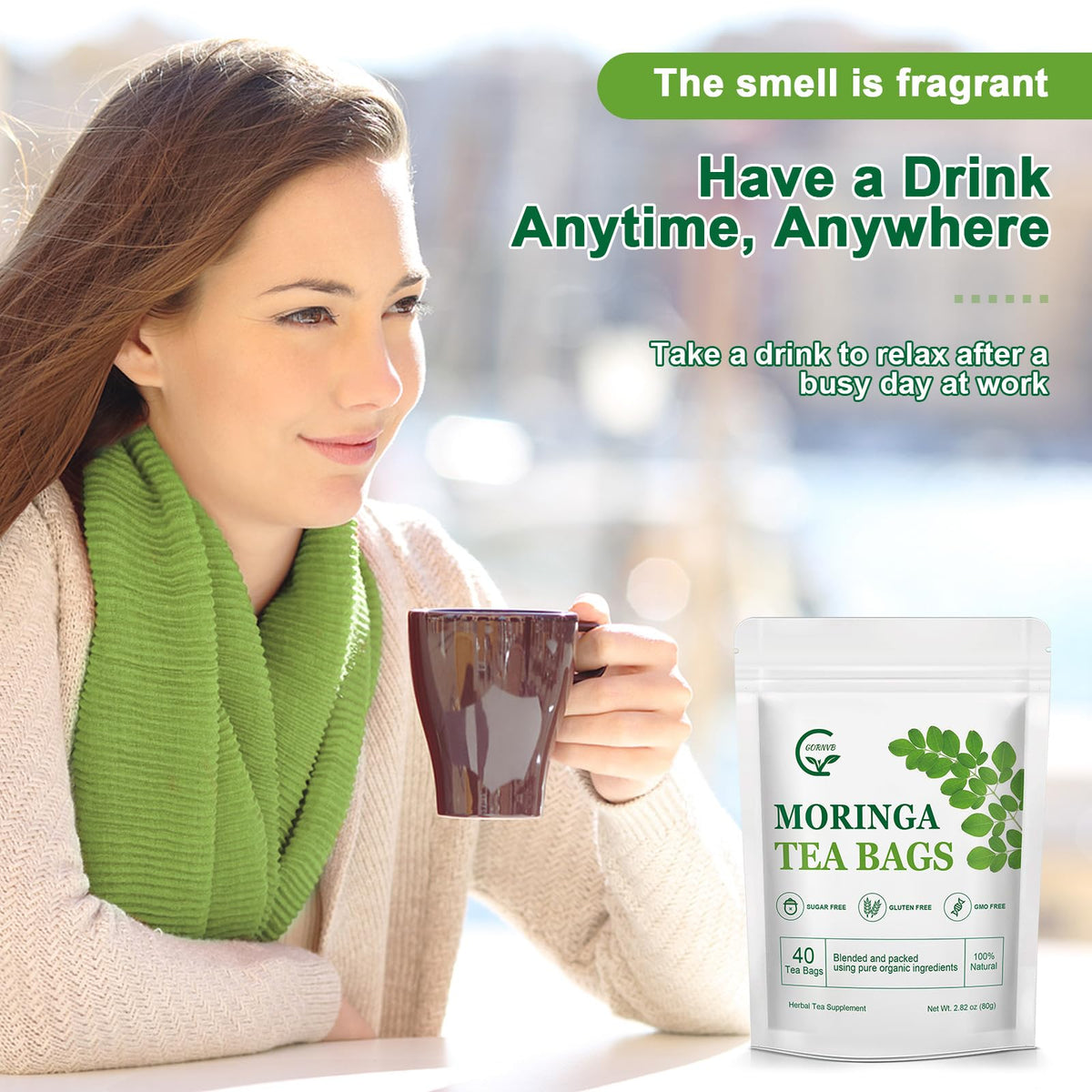GORNVB Moringa tea brew in cup with inviting aroma