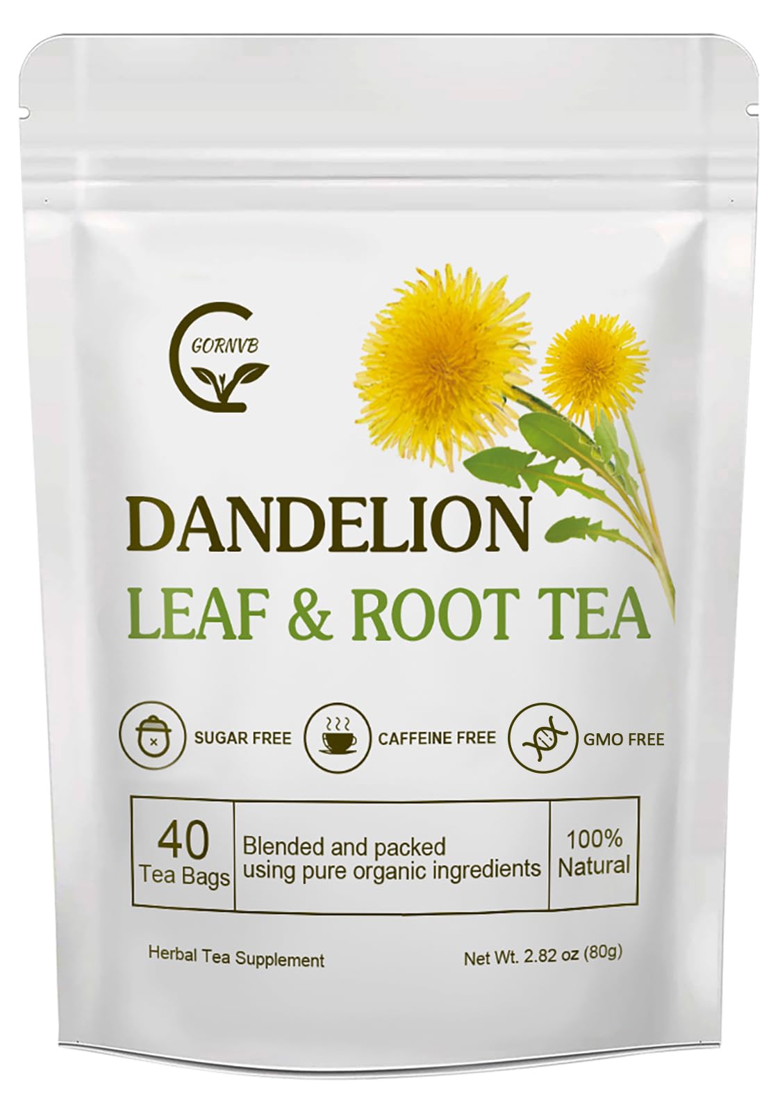 GORNVB Organic Dandelion Leaf Tea bags for a caffeine-free soothing infusion