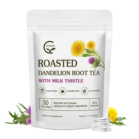 GORNVB Organic Dandelion Milk Thistle Tea teabag ready to brew, highlighting natural ingredients.