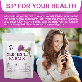 GORNVB Milk Thistle Tea Bags box showcases organic ingredients and caffeine-free product.