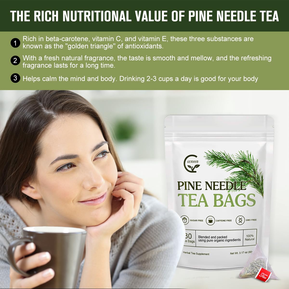 GORNVB Pine needle tea brew setup with kettle