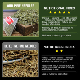 GORNVB Pine needle tea label highlighting natural antioxidants