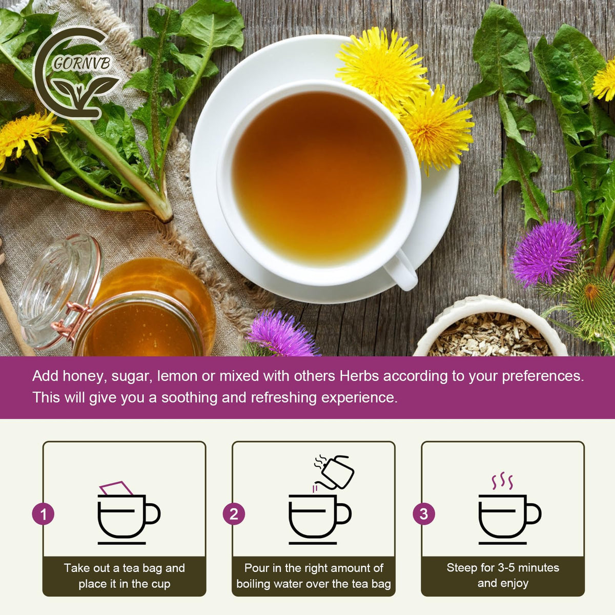 Teabag steeping action to release herbal aroma and color.