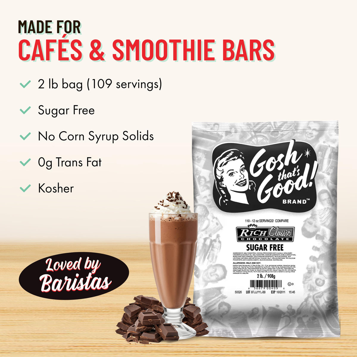 Gosh That’s Good! lactose-free option paired with non-dairy milk for flavor enhancement.