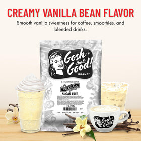 Gosh That’s Good sugar-free vanilla bean bottle pour highlighting easy flavoring for beverages at home.