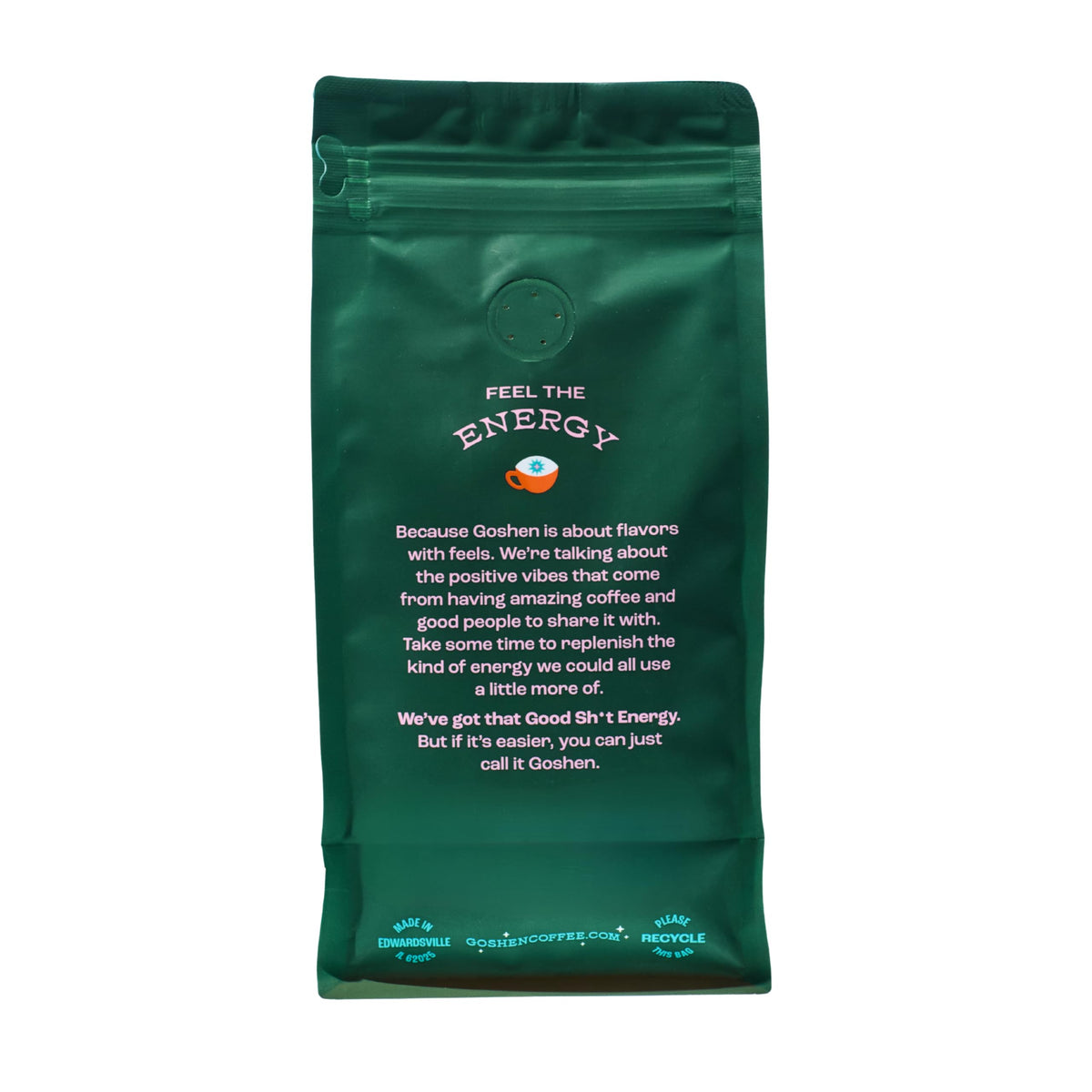 Close-up of Goshen Black Dog Espresso Blend beans highlighting the dark roast.
