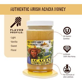 Goshen Honey Acacia jar close-up shows unfiltered texture and purity