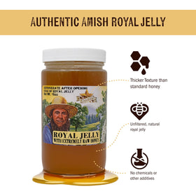 Goshen Honey Amish country harvest label detail emphasizing small-batch quality.