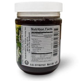 Goshen Honey buckwheat jar close-up highlights dark, earthy flavor.