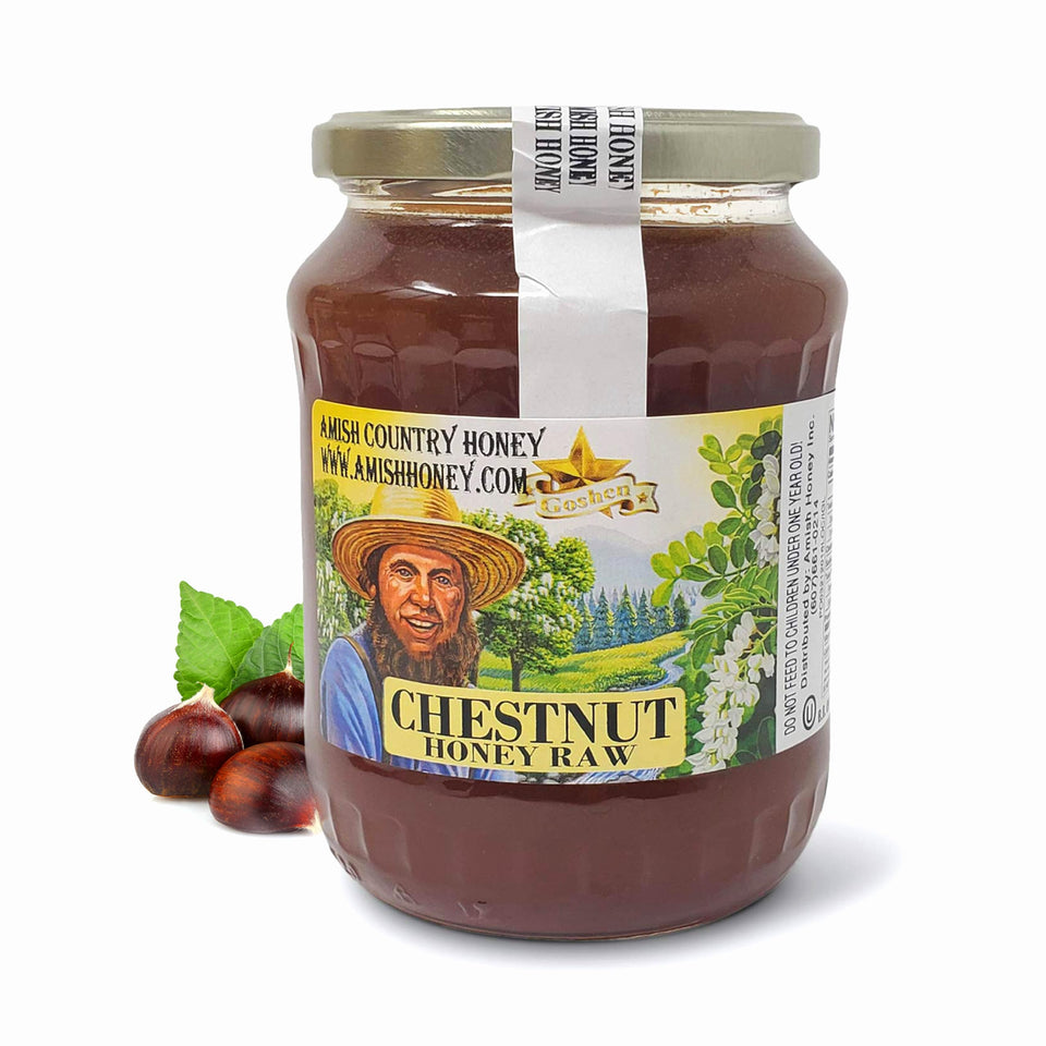 Goshen Honey chestnut honey bottle pour highlighting rich aroma for tea