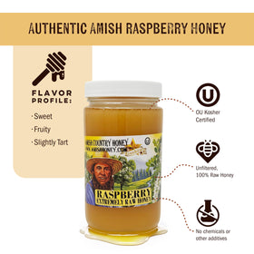 Goshen Honey Raspberry Blossom close-up highlighting unfiltered sweetness for recipes.