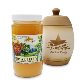 Goshen Honey royal jelly texture close-up showing thick, rich consistency.
