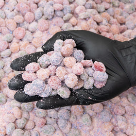 Goso Gummies Cotton Candy Bombs coating highlights cotton candy crunch that melts on the tongue.