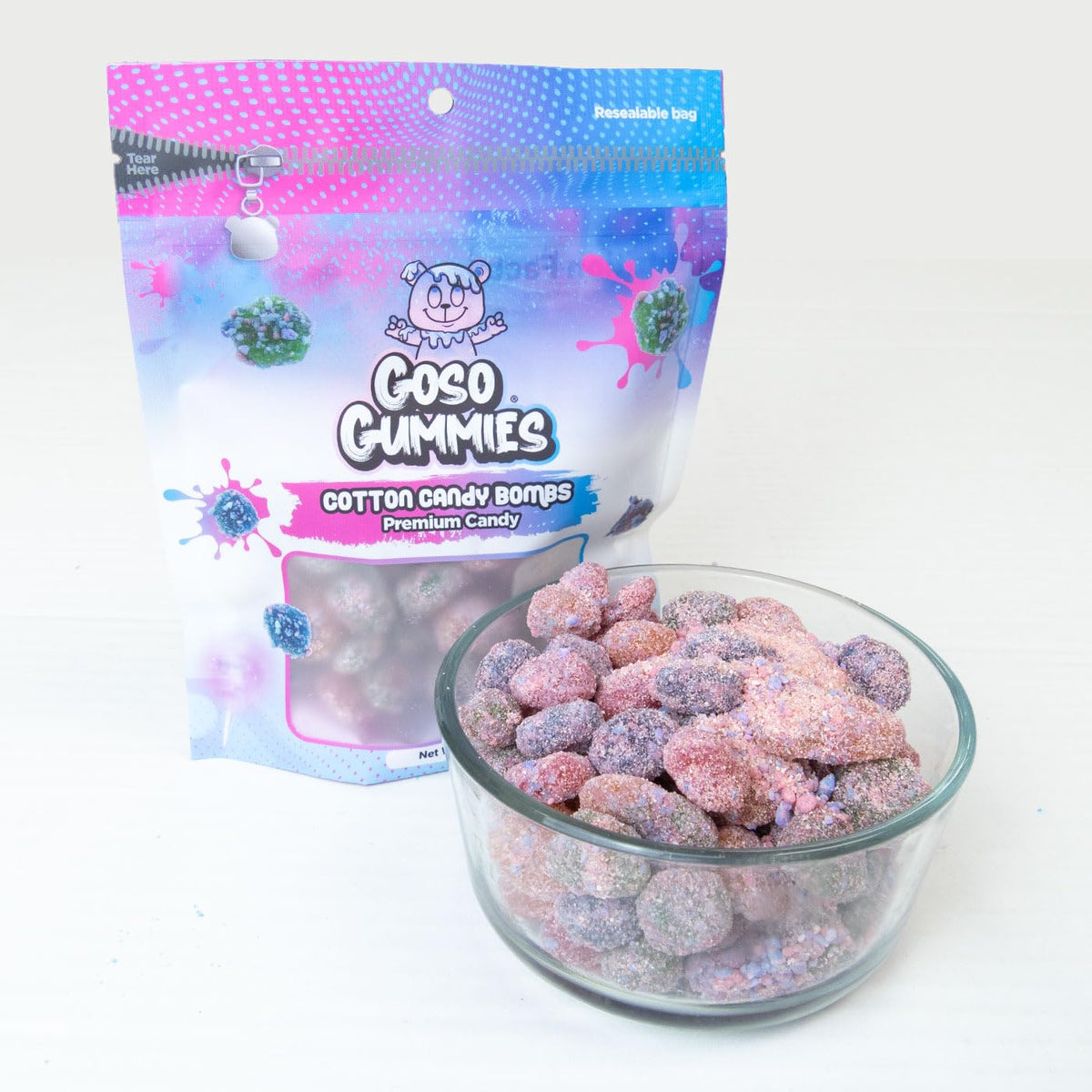 Goso Gummies Cotton Candy Bombs juicy center delivers a fruity burst with every bite.