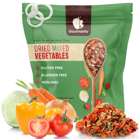 Gourmanity 5lb vegetable soup blend in a resealable bag for easy pantry storage.