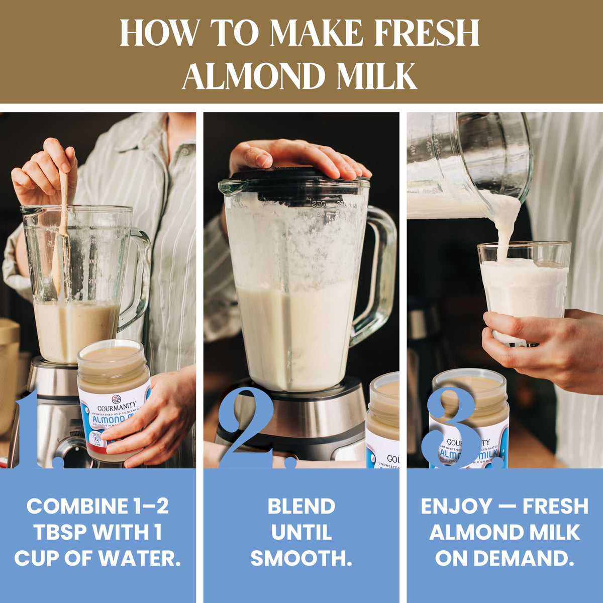 Gourmanity Almond Milk Concentrate on cereal bowl for a dairy-free breakfast option.