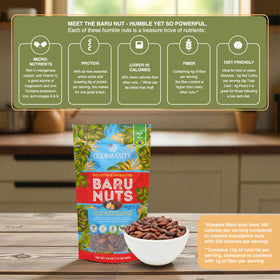 Gourmanity Baru Nuts close-up, complex nutty flavors with hints of chocolate.