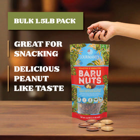 Gourmanity Baru Nuts in smoothie, protein-rich addition.