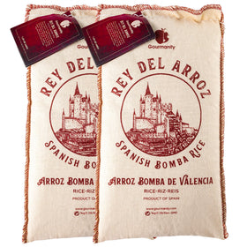 Gourmanity Bomba Rice packaging close-up for convenient paella prep.
