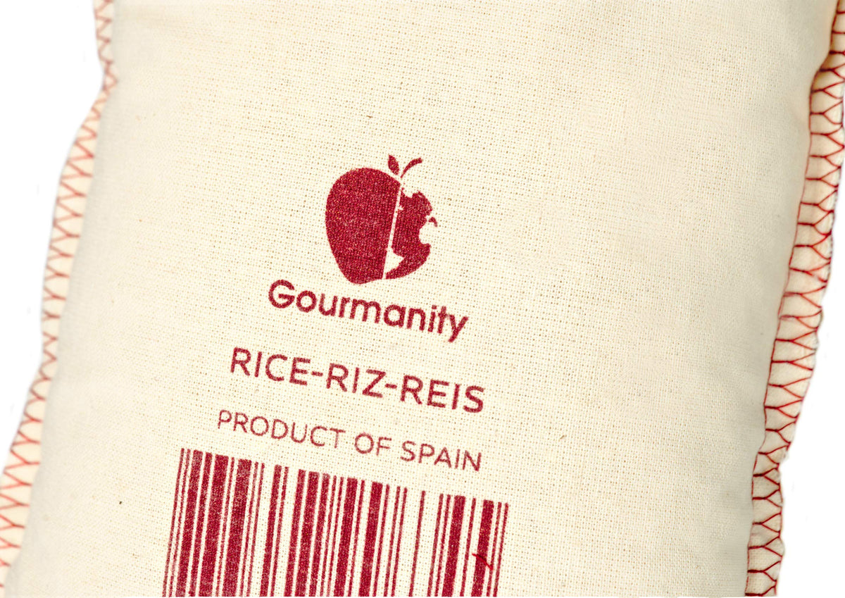Gourmanity Bomba Rice paella plate showcasing vibrant, flavorful grains.